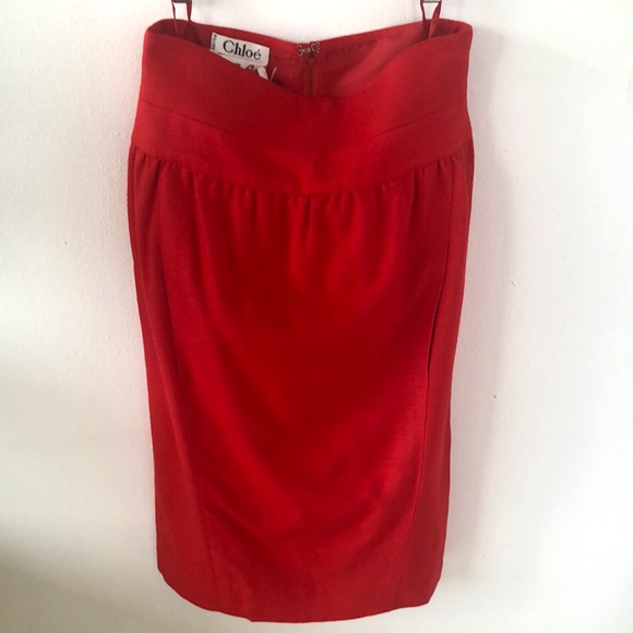 RARE- Vintage 80s Chloe Red Wool Pencil Skirt Elizabeth Arden Pockets Sz S - EUC - Picture 1 of 6